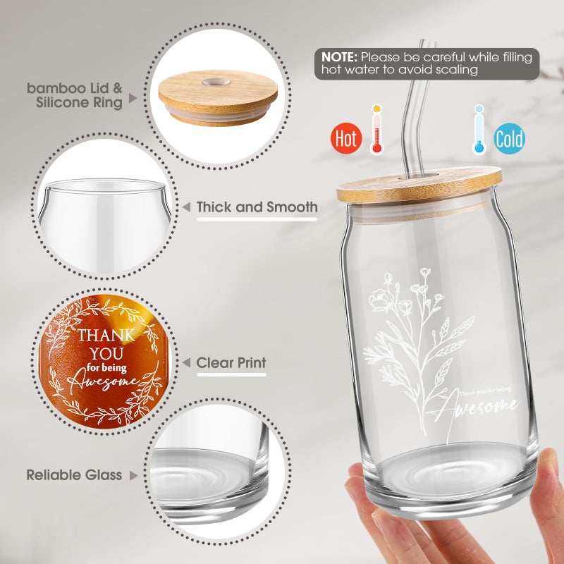 Hoolerry 9 Pcs Thank You Gifts for Women 16oz Glass Cup Motivational Pouch Employee Appreciation Keychain for Graduation Boss Coworkers Nurse Volunteers Team Gifts(Aesthetics) - Image 3