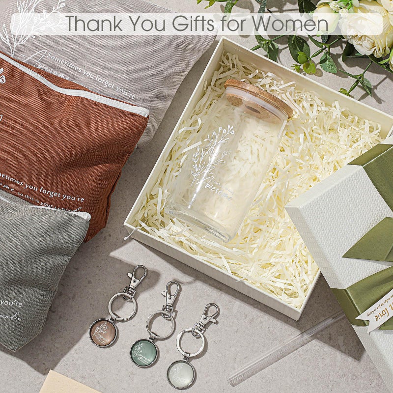 Hoolerry 9 Pcs Thank You Gifts for Women 16oz Glass Cup Motivational Pouch Employee Appreciation Keychain for Graduation Boss Coworkers Nurse Volunteers Team Gifts(Aesthetics) - Image 5
