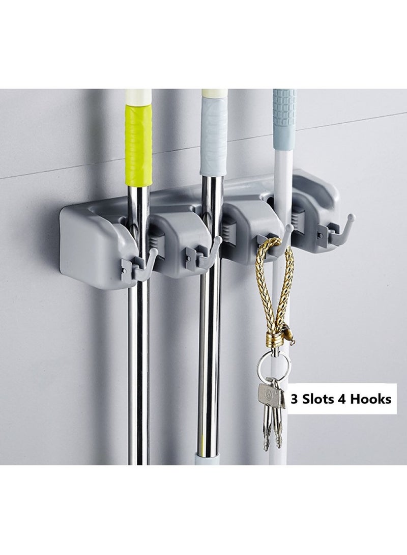 HOME IT Mop And Broom Holder - Garage Storage Systems with 3 Slots, 4 Hooks - Garden Tool Organizer For 7 Tools - For Home, Kitchen, Closet, Laundry Room  - Image 1