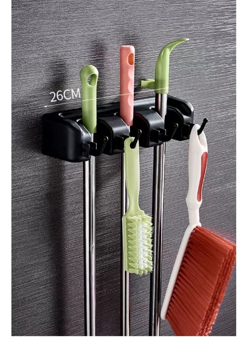 HOME IT Mop And Broom Holder - Garage Storage Systems with 3 Slots, 4 Hooks - Garden Tool Organizer For 7 Tools - For Home, Kitchen, Closet, Laundry Room  - Image 2