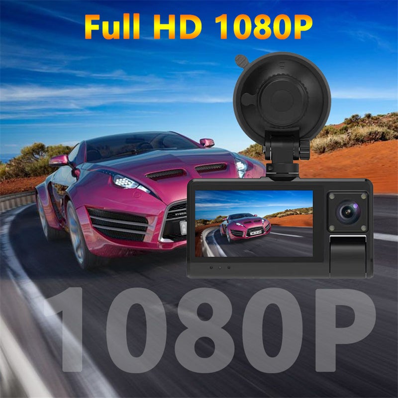 G50 Car Recorder 3 inch screen touch mobile phone APP playback HD infrared night vision reversing parking monitoring front + interior + rear 3 camera with parking monitoring time-lapse recording cable + car charger cable - Image 3
