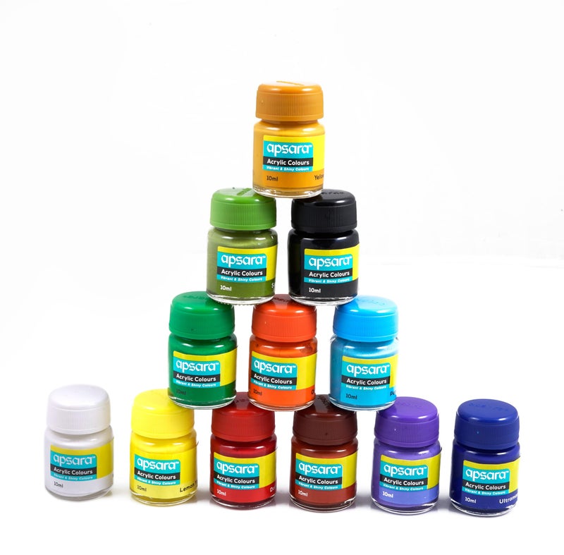 Apsara Acrylic Colour 12 Shades Kit |12 Colours x 10 ml | Multicolour & Multi-Surface | Non-Toxic & Safe Colours | Brilliant Colours | Use for Artists, Children, Boys & Girls - Image 5