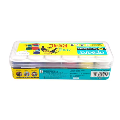 Apsara Acrylic Colour 12 Shades Kit |12 Colours x 10 ml | Multicolour & Multi-Surface | Non-Toxic & Safe Colours | Brilliant Colours | Use for Artists, Children, Boys & Girls - Image 2