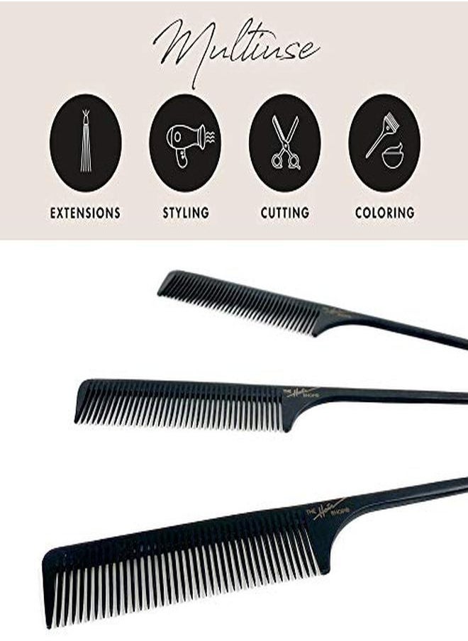 The Hair Shop By The Hair Shop, Premium Ergonomic Black Pin Rat Tail Carbon Fiber Heat Resistant Teasing Combs With Pintail (Black) 3 Pack W/ Free Shark Clip  - Image 3