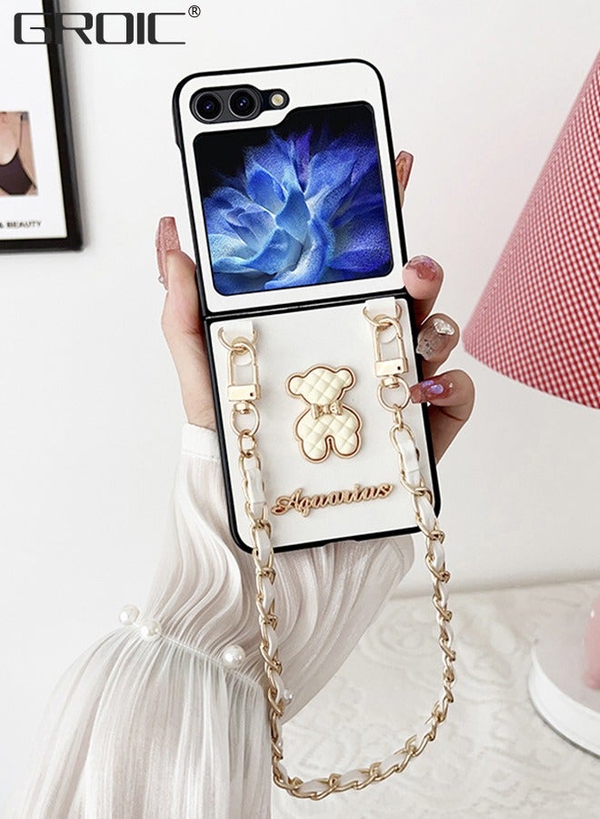 GROIC Phone Case for Samsung Galaxy Z Flip 5 6.7 Inches Case, Cute Bear with Lovely Bracelet Chain for Women Girls, Soft PU Shockproof Protective Case Anti-lost Chain Cute Jewelry Cover - Image 1
