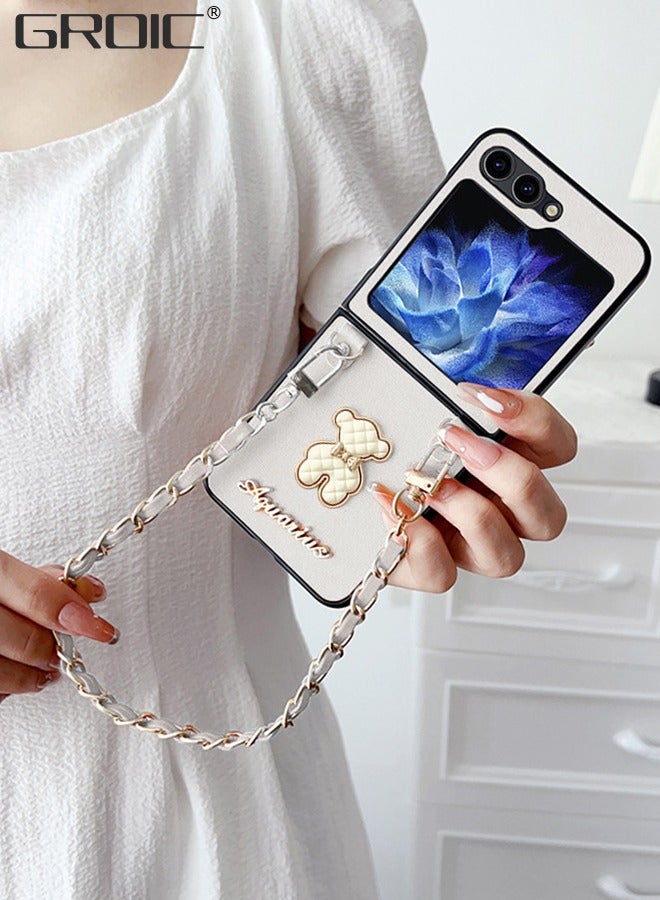 GROIC Phone Case for Samsung Galaxy Z Flip 5 6.7 Inches Case, Cute Bear with Lovely Bracelet Chain for Women Girls, Soft PU Shockproof Protective Case Anti-lost Chain Cute Jewelry Cover - Image 2