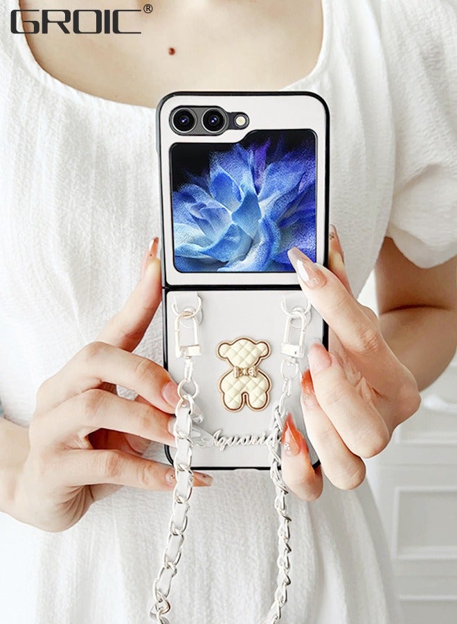 GROIC Phone Case for Samsung Galaxy Z Flip 5 6.7 Inches Case, Cute Bear with Lovely Bracelet Chain for Women Girls, Soft PU Shockproof Protective Case Anti-lost Chain Cute Jewelry Cover - Image 4