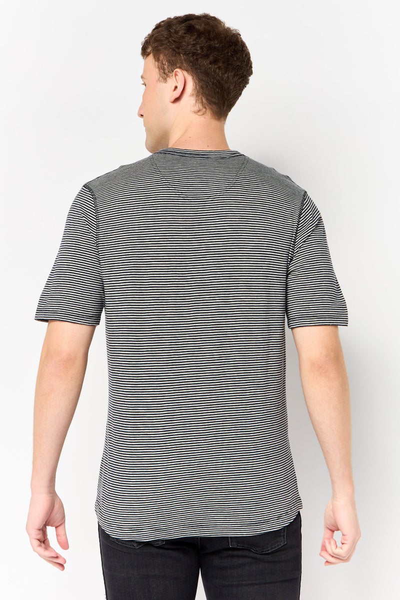 Project Essentials Men Henley Short Sleeve Stripe T-Shirt, Multicolor - Image 3