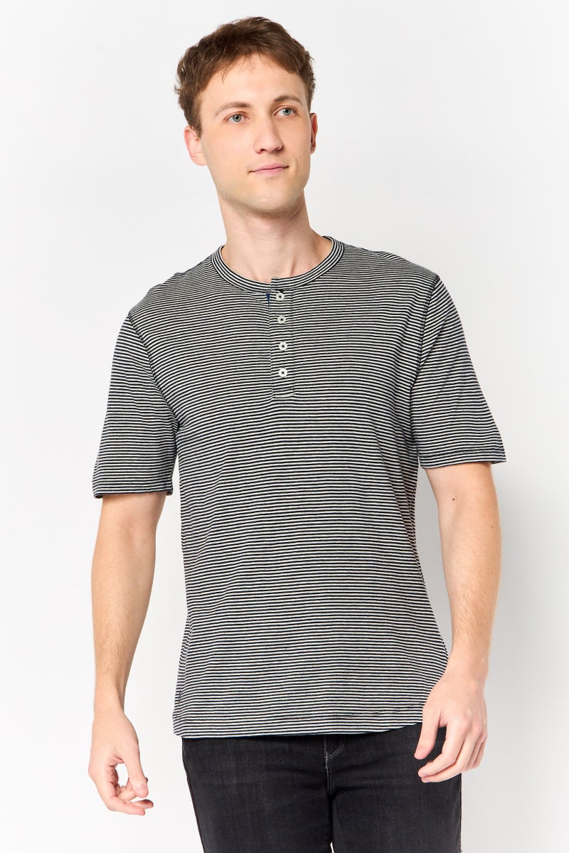 Project Essentials Men Henley Short Sleeve Stripe T-Shirt, Multicolor - Image 1