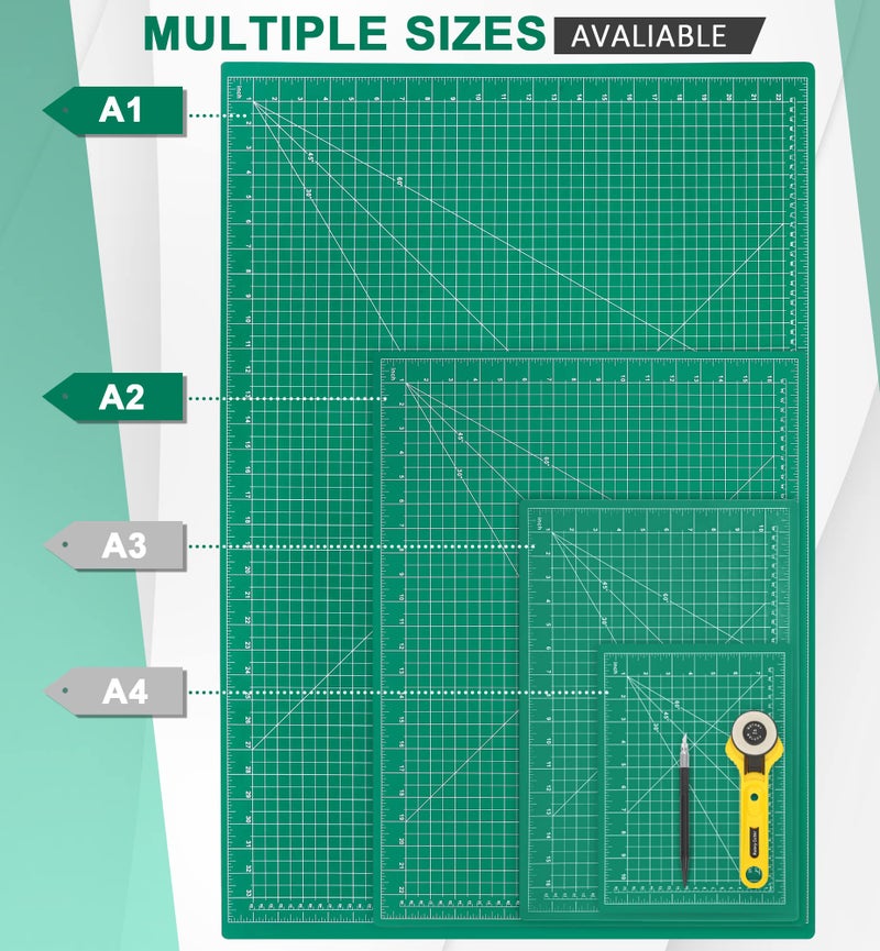 Idemeet Density-upgraded 9"x12" Self Healing Cutting Mat, Idemeet Rotary Sewing Mat for Crafts, 5-Ply Blade Table Protector Cut Board for Fabric Leather Cutting Quilting Modeling Hobby Project, A4, Green - Image 2
