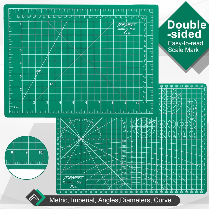 Idemeet Density-upgraded 9"x12" Self Healing Cutting Mat, Idemeet Rotary Sewing Mat for Crafts, 5-Ply Blade Table Protector Cut Board for Fabric Leather Cutting Quilting Modeling Hobby Project, A4, Green - Image 3