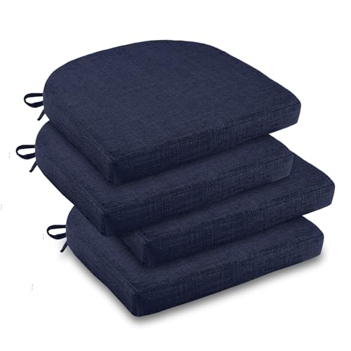 downluxe Indoor Chair Cushions for Dining Chairs Soft and Comfortable Textured Foam Kitchen Chair Pads with Ties and NonSlip Backing 16 x 16 x 2 Navy 4 Pack