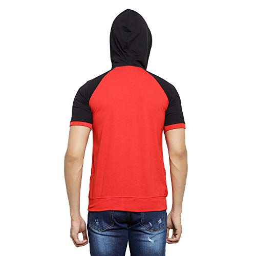 Black Collection Men Cotton Blend Regular Fit Color Block Hooded Neck Red, Half Sleeve T Shirt (SKU: BCN012H_RedBlack_XL) - Image 2
