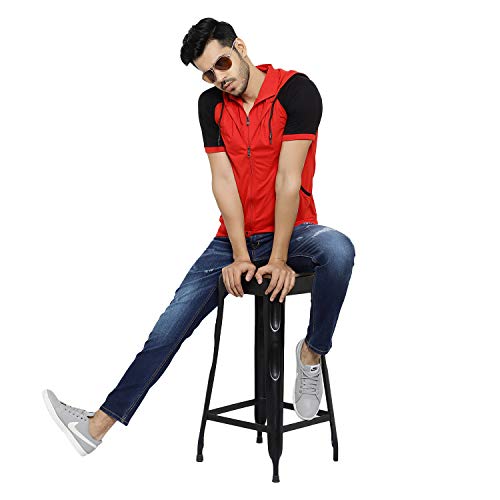 Black Collection Men Cotton Blend Regular Fit Color Block Hooded Neck Red, Half Sleeve T Shirt (SKU: BCN012H_RedBlack_XL) - Image 4