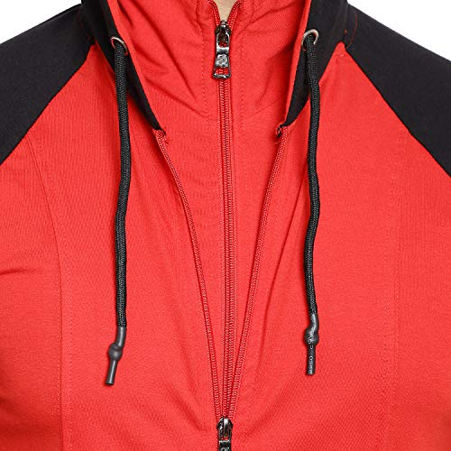 Black Collection Men Cotton Blend Regular Fit Color Block Hooded Neck Red, Half Sleeve T Shirt (SKU: BCN012H_RedBlack_XL) - Image 5