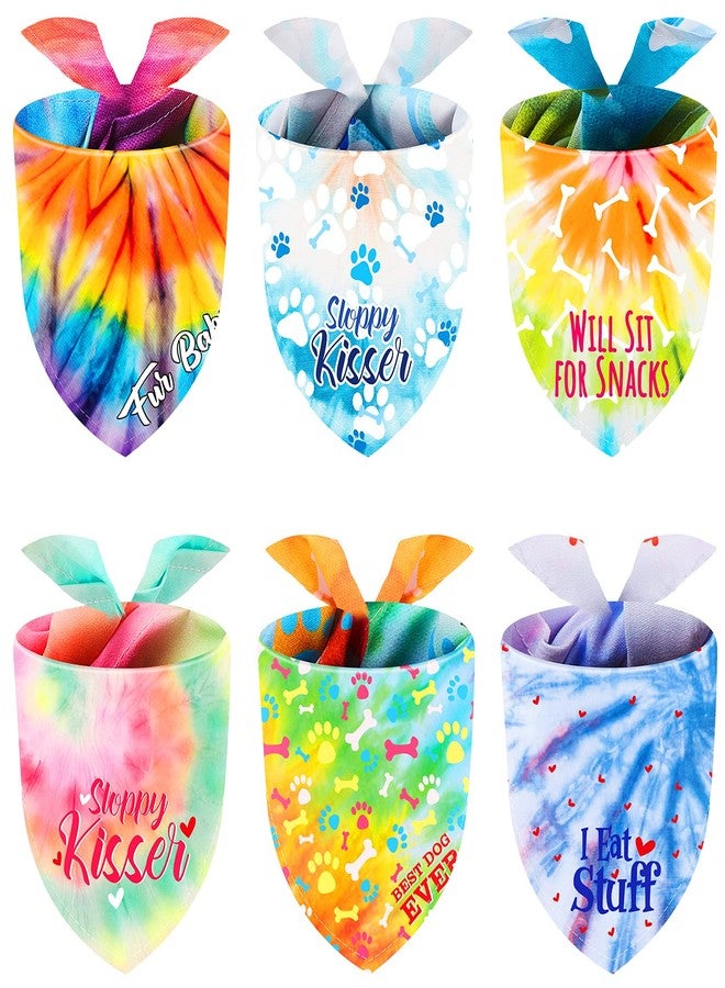 Weewooday 6 Pcs Tie Dye Dog Bandana Rainbow Pet Triangle Scarf Colorful Adjustable Reversible Pet Triangle Bibs Washable Dog Kerchief Puppy Neckerchief for Cat Daily Wear Birthday Party Costume - Image 1