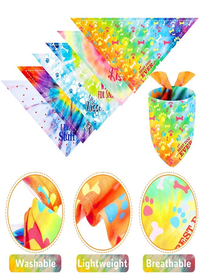 Weewooday 6 Pcs Tie Dye Dog Bandana Rainbow Pet Triangle Scarf Colorful Adjustable Reversible Pet Triangle Bibs Washable Dog Kerchief Puppy Neckerchief for Cat Daily Wear Birthday Party Costume - Image 3