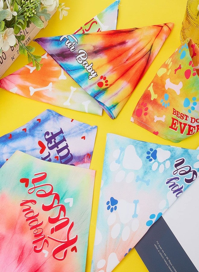Weewooday 6 Pcs Tie Dye Dog Bandana Rainbow Pet Triangle Scarf Colorful Adjustable Reversible Pet Triangle Bibs Washable Dog Kerchief Puppy Neckerchief for Cat Daily Wear Birthday Party Costume - Image 4