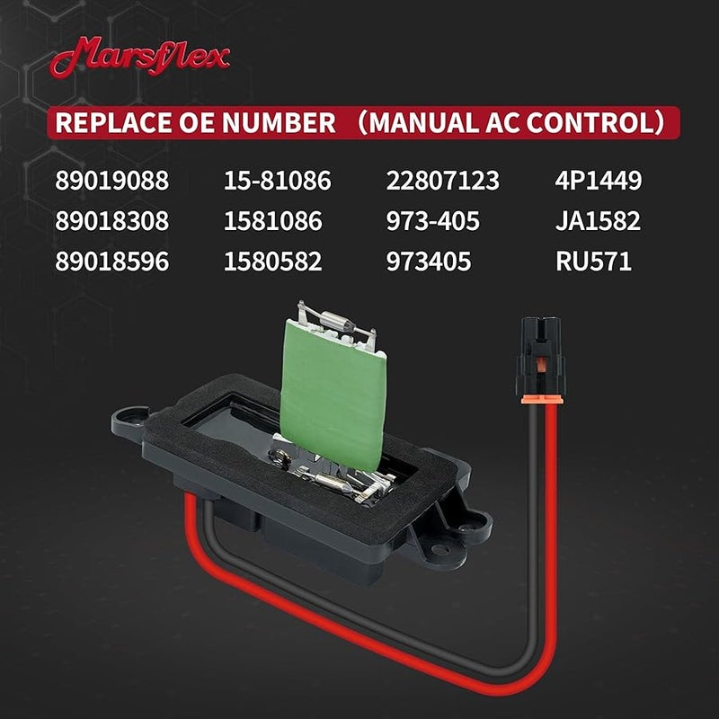 Marsflex مارسفليكس مقاوم محرك منفاخ 89019088 2003 2004 2005 2006 لشيفروليه شيفي افالانش سيلفرادو 1500 2500 سوبربان تاهو وجي ام سي سييرا يوكون، مقاوم منفاخ 1581086 مع تحكم يدوي بالتيار المتردد - Image 3