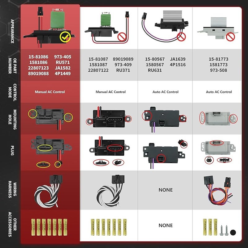 Marsflex مارسفليكس مقاوم محرك منفاخ 89019088 2003 2004 2005 2006 لشيفروليه شيفي افالانش سيلفرادو 1500 2500 سوبربان تاهو وجي ام سي سييرا يوكون، مقاوم منفاخ 1581086 مع تحكم يدوي بالتيار المتردد - Image 5