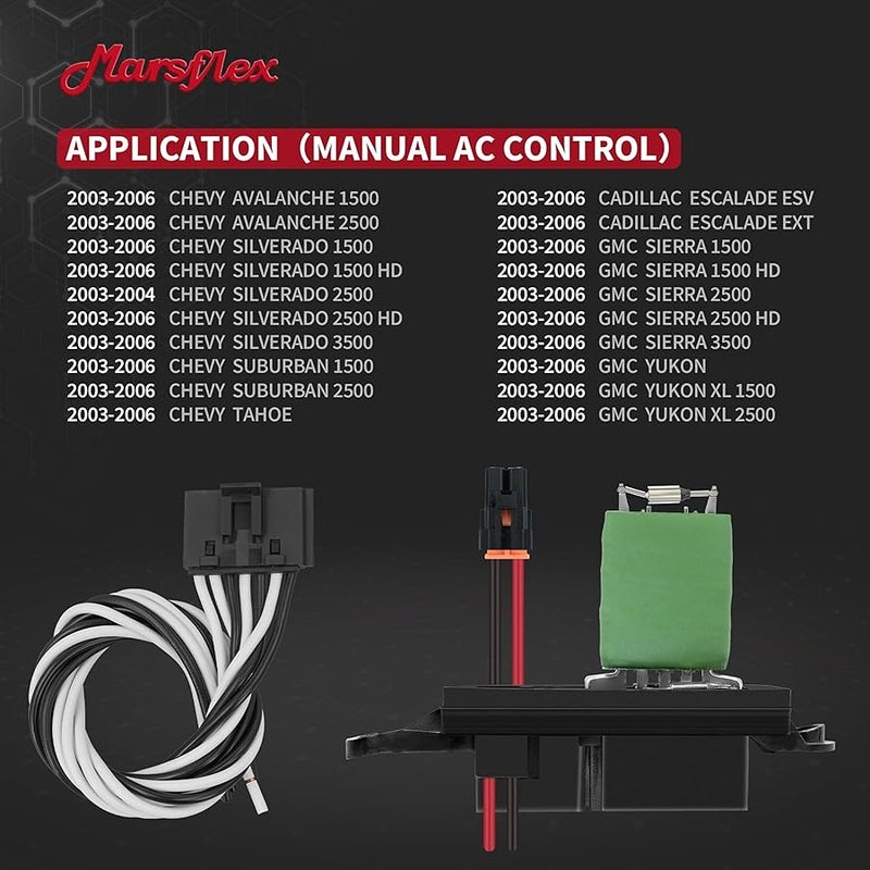 Marsflex مارسفليكس مقاوم محرك منفاخ 89019088 2003 2004 2005 2006 لشيفروليه شيفي افالانش سيلفرادو 1500 2500 سوبربان تاهو وجي ام سي سييرا يوكون، مقاوم منفاخ 1581086 مع تحكم يدوي بالتيار المتردد - Image 2