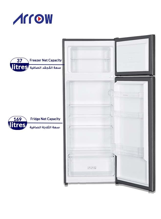Arrow 205 Double Door Refrigerator 7.2 Cubic Feet, No Frost, Adjustable Legs, Safety Lock, Low Noise, Energy Saving, Glass Shelf, Interior Lamp & Silent & Energy-Efficient Compressor (2 Years Product And 7 Years Compressor Warranty) - Image 3
