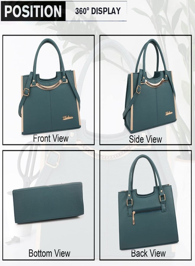 ROLEXO Synthetic Leather Elegant Trendy Fancy Classy Adjustable Relaxed Fit Top Handle Handheld Daytrip Women Handbag,Green - Image 3