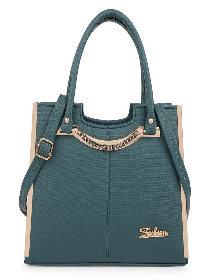 ROLEXO Synthetic Leather Elegant Trendy Fancy Classy Adjustable Relaxed Fit Top Handle Handheld Daytrip Women Handbag,Green - Image 1
