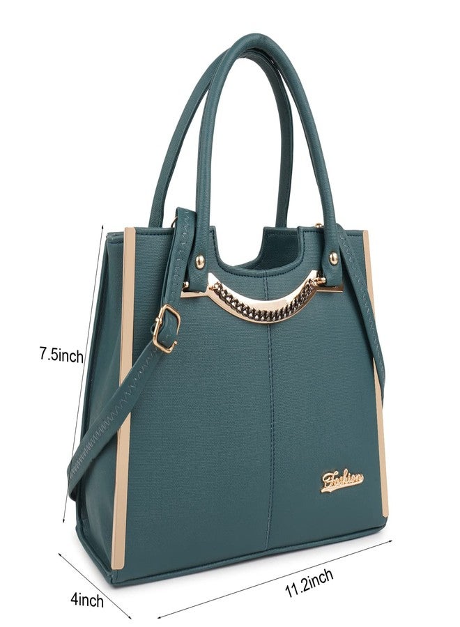 ROLEXO Synthetic Leather Elegant Trendy Fancy Classy Adjustable Relaxed Fit Top Handle Handheld Daytrip Women Handbag,Green - Image 4