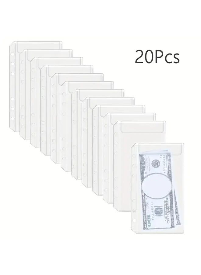 20 جيب رابطة PVC شفاف بدون سحاب بتصميم 6 حلقات حامل نقود شفاف لمنظمات الميزانية بحجم A5 مظاريف النقود ادخار ملحقات التنظيم المالي - Image 1