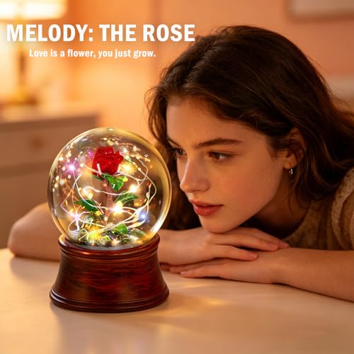 YT3 Studio Rose Snow Globe Music Box, Preserved Red Rose Flower Musical Snow Globes, LED Light Up Rose Snowglobe Water Globe Romantic Gift for Women Girls in Mother's Day, Anniversary, Christmas - Image 4