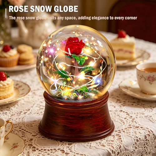 YT3 Studio Rose Snow Globe Music Box, Preserved Red Rose Flower Musical Snow Globes, LED Light Up Rose Snowglobe Water Globe Romantic Gift for Women Girls in Mother's Day, Anniversary, Christmas - Image 3