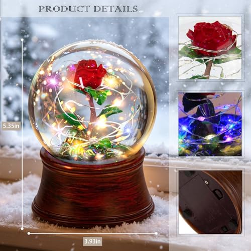 YT3 Studio Rose Snow Globe Music Box, Preserved Red Rose Flower Musical Snow Globes, LED Light Up Rose Snowglobe Water Globe Romantic Gift for Women Girls in Mother's Day, Anniversary, Christmas - Image 2