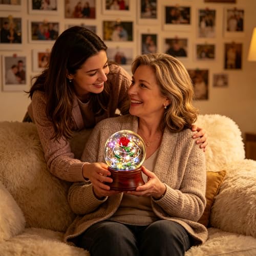YT3 Studio Rose Snow Globe Music Box, Preserved Red Rose Flower Musical Snow Globes, LED Light Up Rose Snowglobe Water Globe Romantic Gift for Women Girls in Mother's Day, Anniversary, Christmas - Image 5