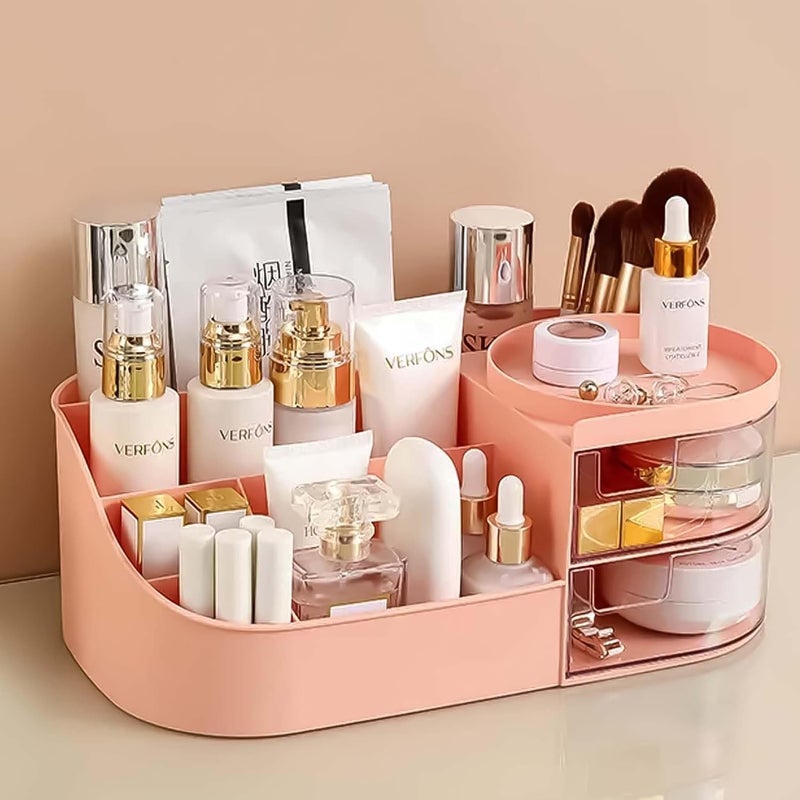 Stewit Makeup Organizer | Makeup Box for Storage | Make Up, Cosmetic, Skincare Organiser for Women | Elegant Makeup Vanity with Transparent Drawer (Peach) - Image 1