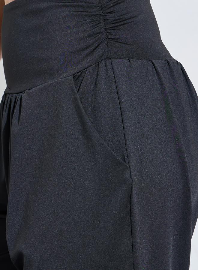 Styli Active Black Solid Ruched Details Cuffed Hem Joggers - Image 3