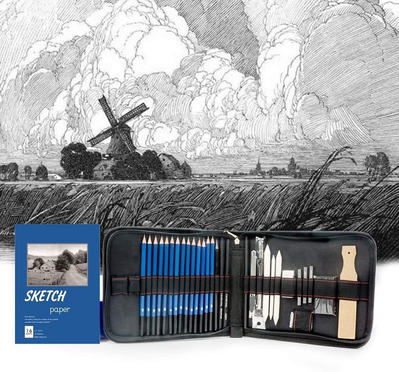 Corslet 36 Pc Art Sketching Kit Graphite Charcoal Drawing Pencil Set for Artist Kit Painting Shading Sketch Kit for Kids and Adults with Zipper Carry Case (35 Pcs) - Image 3