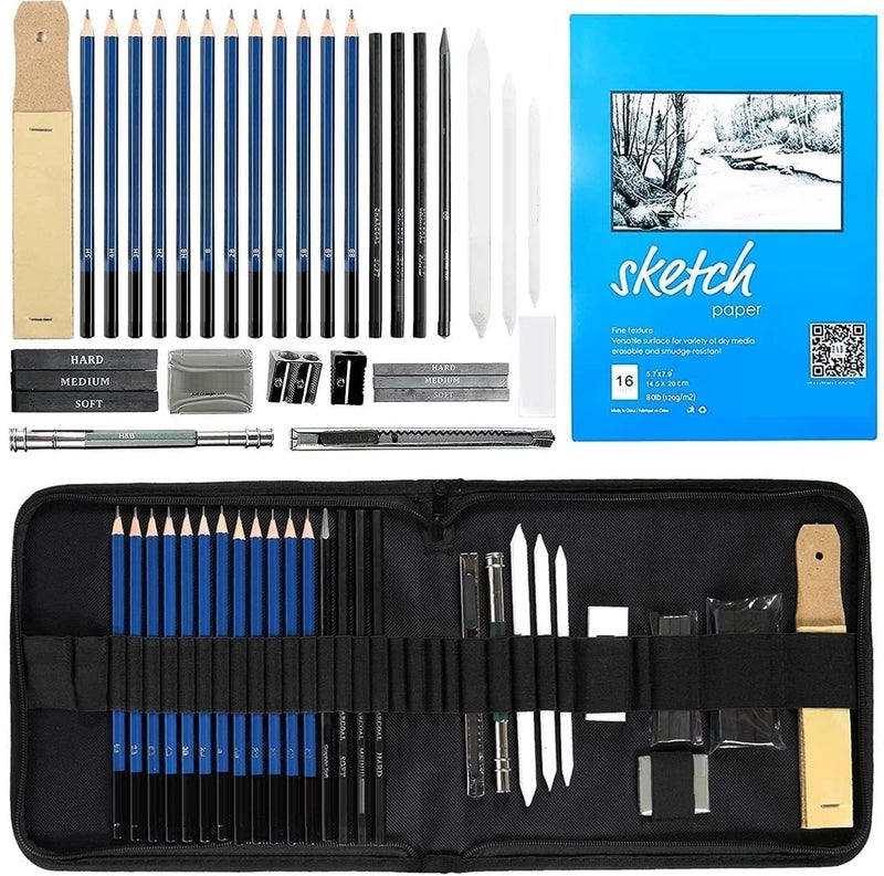 Corslet 36 Pc Art Sketching Kit Graphite Charcoal Drawing Pencil Set for Artist Kit Painting Shading Sketch Kit for Kids and Adults with Zipper Carry Case (35 Pcs) - Image 1