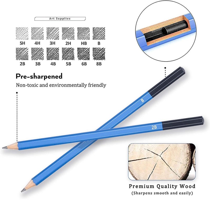 Corslet 36 Pc Art Sketching Kit Graphite Charcoal Drawing Pencil Set for Artist Kit Painting Shading Sketch Kit for Kids and Adults with Zipper Carry Case (35 Pcs) - Image 4