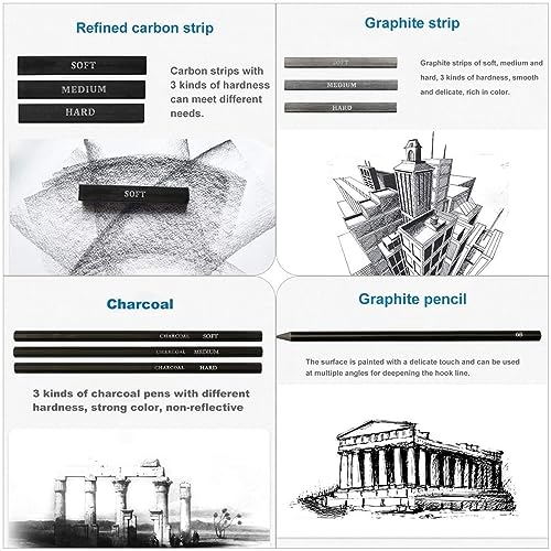 Corslet 36 Pc Art Sketching Kit Graphite Charcoal Drawing Pencil Set for Artist Kit Painting Shading Sketch Kit for Kids and Adults with Zipper Carry Case (35 Pcs) - Image 2