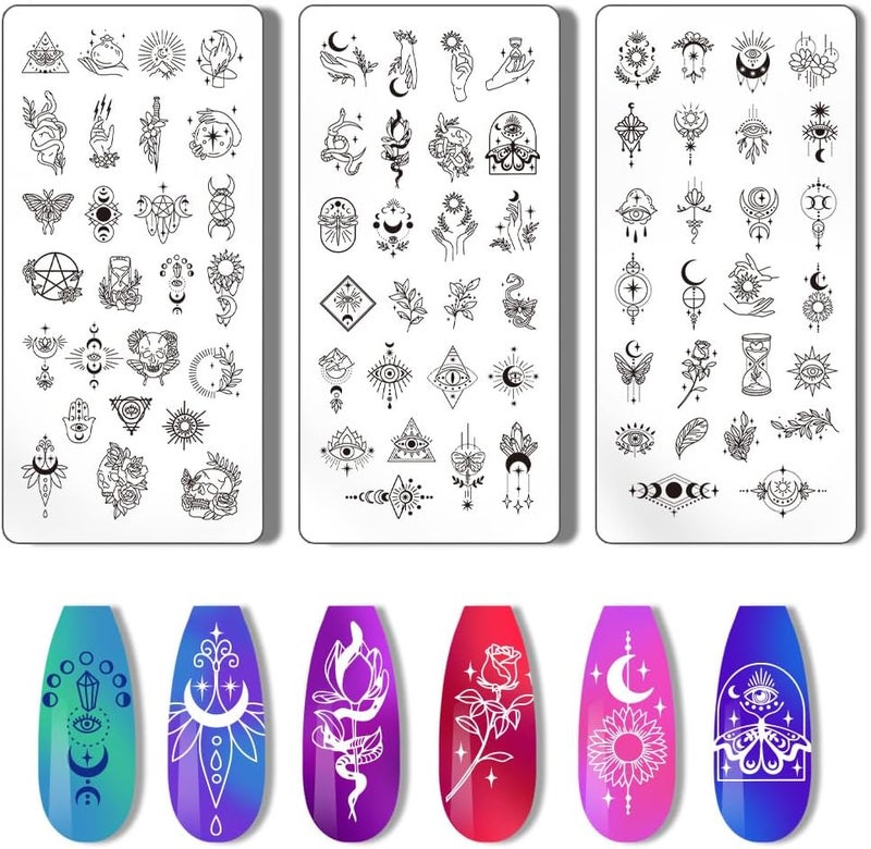PH PandaHall 3pcs Moon Sun Nail Art Stamping Plate Nail Stamper Dreamcatcher Nails Stencils Print Manicure Stencils Stainless Steel Nails Image Plates for Women Manicure Salon Art Design
