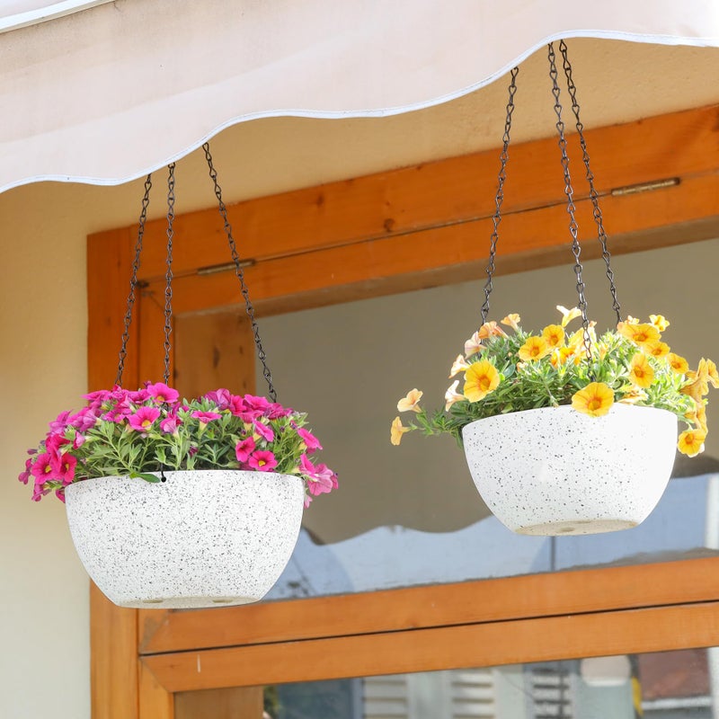 T4U 10 Inch Hanging Planters for Indoor Outdoor Plants - 2 Pack Plastic Hanging Flower Plant Pot with Drainage Hole, Round Hanging Plant Basket for Home Garden Porch Balcony Patio Decor (White) - Image 5