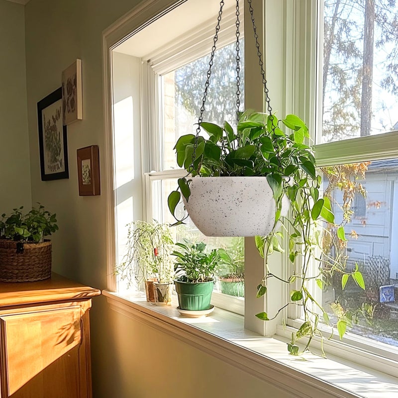 T4U 10 Inch Hanging Planters for Indoor Outdoor Plants - 2 Pack Plastic Hanging Flower Plant Pot with Drainage Hole, Round Hanging Plant Basket for Home Garden Porch Balcony Patio Decor (White) - Image 3