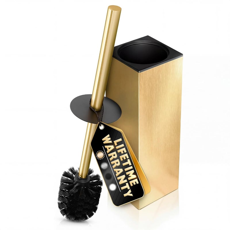 NOVSIX Stainless Steel Gold Toilet Brush and Holder Set Brushed Gold Bathroom Accessories Toilet Bowl Brush and Holder Bathroom Toilet Brush Brushed Gold Toilet Handle Toilet Brush Gold - Image 1