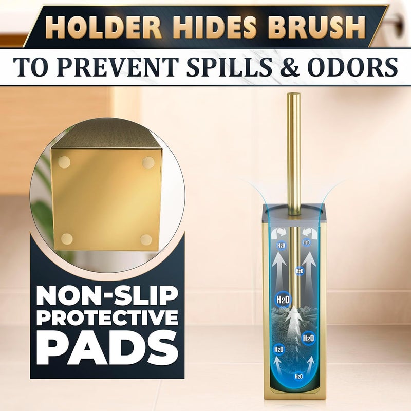 NOVSIX Stainless Steel Gold Toilet Brush and Holder Set Brushed Gold Bathroom Accessories Toilet Bowl Brush and Holder Bathroom Toilet Brush Brushed Gold Toilet Handle Toilet Brush Gold - Image 5