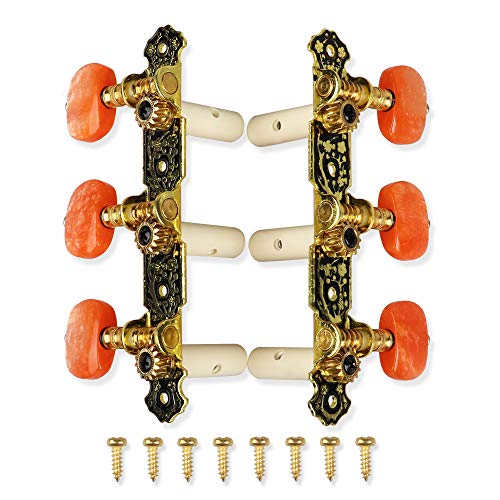 Mr.Power Guitar Tuners Machine Heads 3+3 Set Tuning Keys String Pegs for Classical Guitar (Short Black, Red Button) - Image 1