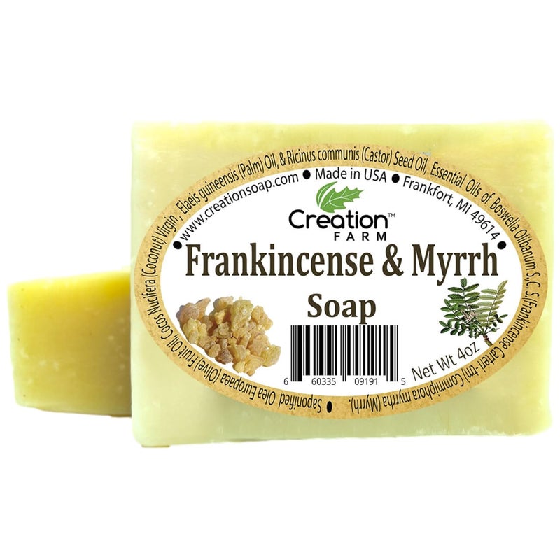 Creation Farm Frankincense and Myrrh Soap 2 Pack of 4 oz Bars Handmade Artisan Soap with Frankincense Oil Myrrh Resin Olive Coconut Castor and Palm Oils