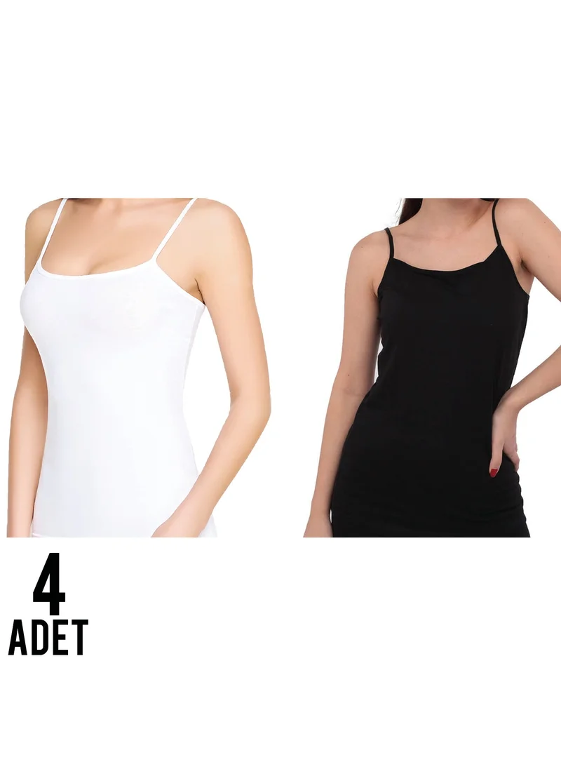 Tutku Passion Women's Elastane Rope Strap Undershirt White and Black 4-Pack