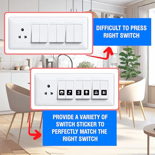 True Flair Trueflair Stickers for Switch Board for Home Wall Switches, Contain All Common Switch Stickers (Black and White - 3) - Image 2