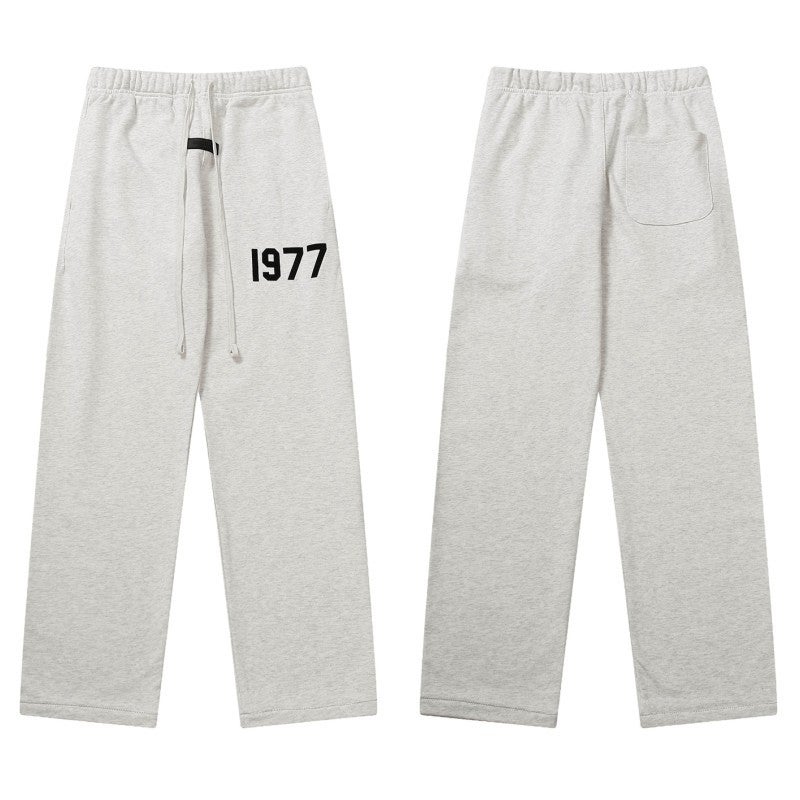 2023 FOG Essentials Casual Pants Unisex Autumn Winter 1977-Flower gray flocking printing 